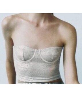 Zara Sequin Crop Bustier in Champagne Gold. Size L. NEW